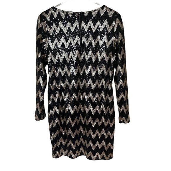 Piperlime Collection NEW sequin long sleeve mini formal dress zip zag gold black - Picture 6 of 6